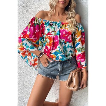 Azura Exchange Floral Print Off Shoulder Wide Sleeve Blouse - L