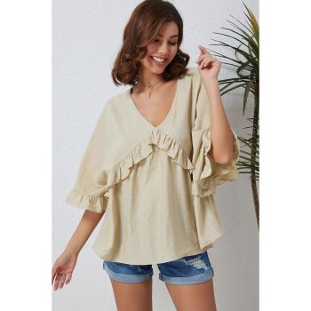 Azura Exchange Draped Batwing Sleeve Ruffle Top - L