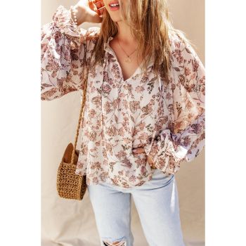 Azura Exchange Floral Print Bubble Sleeve Blouse - L