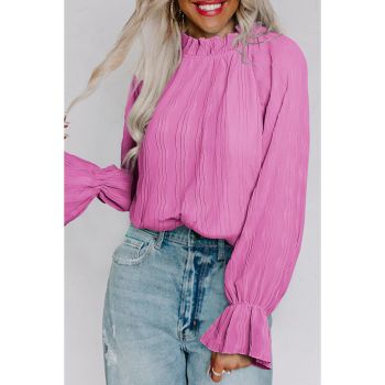 Azura Exchange Pleated Flared Cuff Long Sleeve Blouse - M