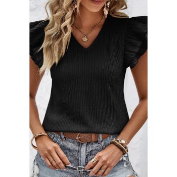 Azura Exchange Crinkle Textured V Neck Flutter Sleeve Top - XL