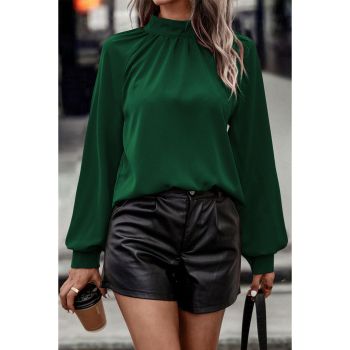 Azura Exchange Ruched Mock Neck Blouse with Cutout Back - L