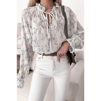 Azura Exchange Tie Neck Long Sleeve Crinkle Blouse - L