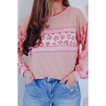 Azura Exchange Leopard Patchwork Waffle Knit Top - M