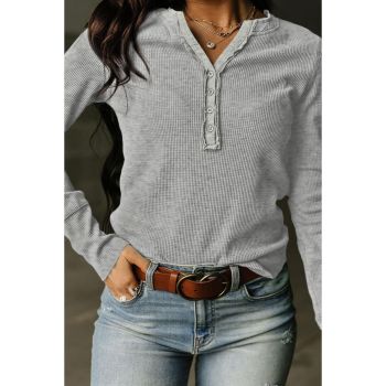 Azura Exchange Gray Waffle Knit Henley Top - L