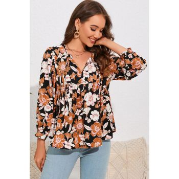 Azura Exchange Floral Print 3/4 Sleeve Blouse - L