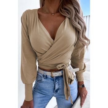 Azura Exchange V-Neck Lantern Sleeve Wrapped Knot Top - L