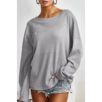 Azura Exchange Gray V Cut Drawstring Back Waffle Knit Top - L