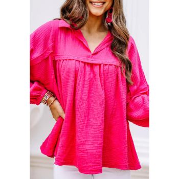 Azura Exchange Crinkled V-Neck Bubble Sleeve Blouse - L