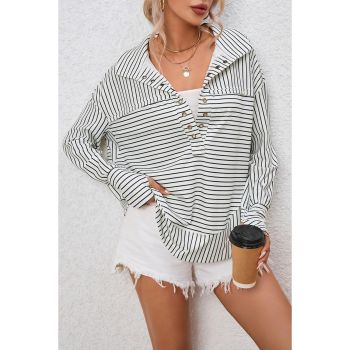 Azura Exchange Striped Thumbhole Drop Shoulder V Neck Top - L