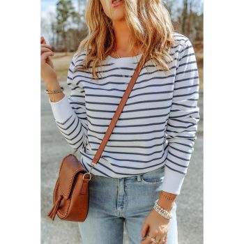 Azura Exchange Striped Print Ribbed Trim Long Sleeve Top - L