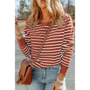 Azura Exchange Striped Print Ribbed Trim Top - L