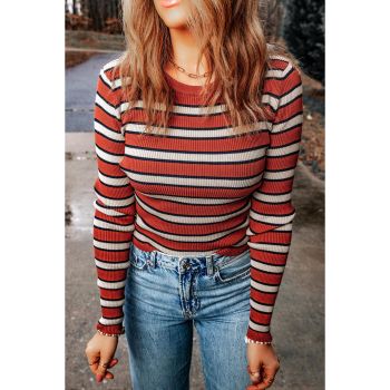 Azura Exchange Striped Ribbed Knit Slim Fit Top - L