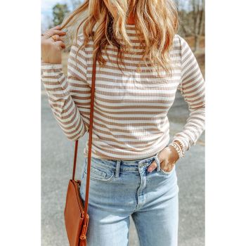 Azura Exchange Striped Print Knit Long Sleeve Tee - L