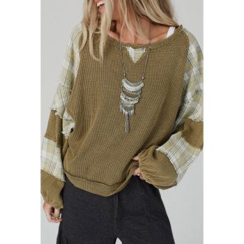 Azura Exchange Patch Waffle Knit Bubble Sleeve Top - 2XL