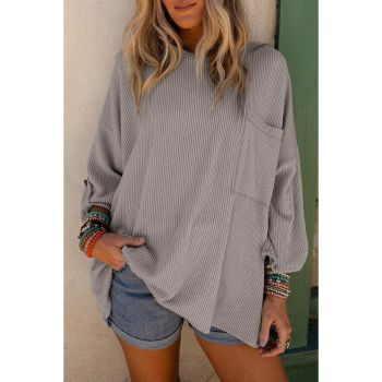 Azura Exchange Oversized Ribbed Knit Roll-tab Sleeve Top - 2XL