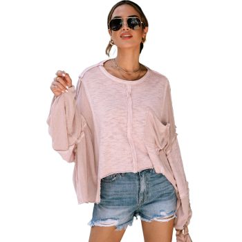 Azura Exchange Loose Sleeve Oversized Top with Exposed Seam Chest Pocket - L