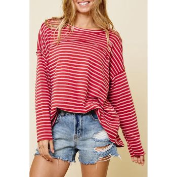 Azura Exchange Striped Drop Shoulder Long Sleeve Top - L