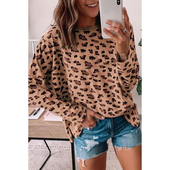 Azura Exchange Animal Print Stitching Loose Long Sleeve Top - M