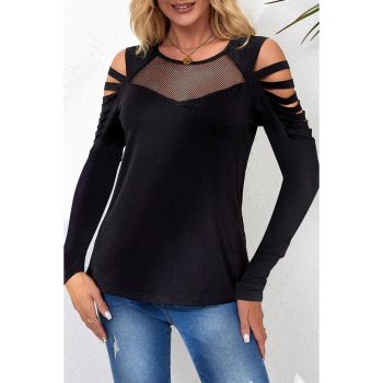 Azura Exchange Mesh Patch Ripped Long Sleeve Top - L