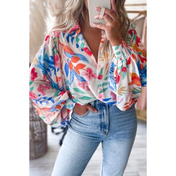 Azura Exchange Vibrant Floral Printed Billowy Sleeve Shirt - L