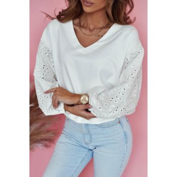 Azura Exchange Embroidered Patchwork Puff Sleeve Blouse - L