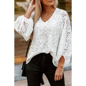 Azura Exchange Floral Lace Crochet V Neck Top - L