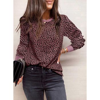 Azura Exchange Spotted Print Round Neck Long Sleeve Top - 2XL