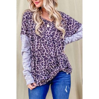 Azura Exchange Leopard Print Drop Shoulder Patchwork Sleeve Top - L