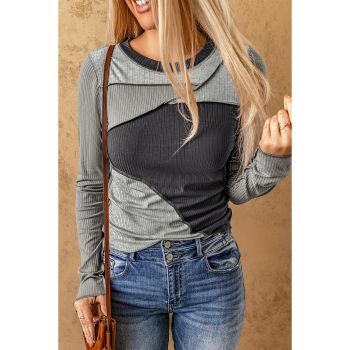 Azura Exchange Exposed Seam Color Block Ribbed Knit Top - S