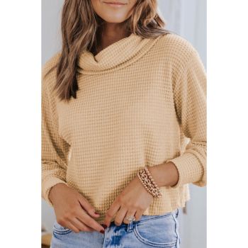 Azura Exchange Apricot Waffle Knit Turtleneck Top - L