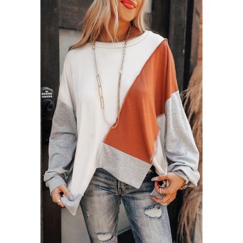 Azura Exchange Colorblock Stitching Irregular Hem Long Sleeve Top - L