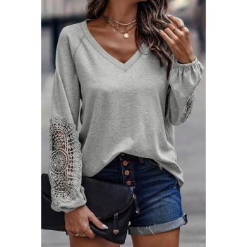 Azura Exchange Crochet Lace Patch Raglan Sleeve Top - M