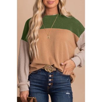 Azura Exchange Color Block Ribbed Long Sleeve Top - 2XL