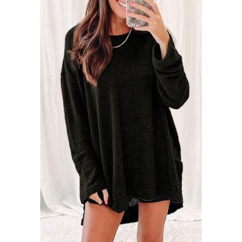 Azura Exchange Waffle Knit Oversized Black Top - L