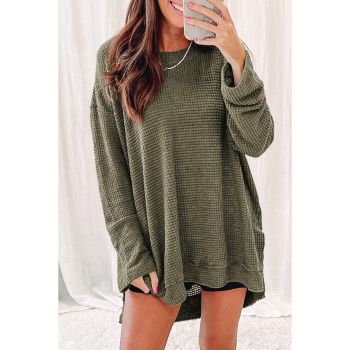 Azura Exchange Oversized Green Waffle Knit High Slits Top - M