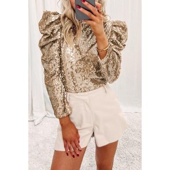 Azura Exchange Sequin Mock Neck Bubble Sleeve Top - M