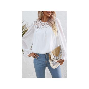 Azura Exchange Lace Patch Sheer Flounce Sleeve Blouse - L