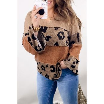 Azura Exchange Leopard Colorblock Patchwork Knit Top - M