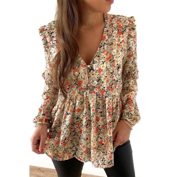 Azura Exchange Floral Ruffled Babydoll Blouse - L