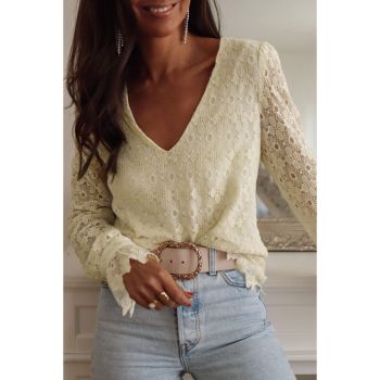 Azura Exchange Floret Lace V Neck Long Sleeve Blouse - M