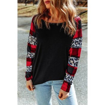 Azura Exchange Plaid & Leopard Print Off Shoulder Top - L