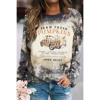 Azura Exchange Graphic Bleached Top with  Farm Fresh Pumpkins - L