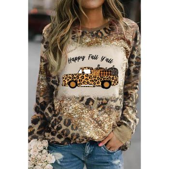 Azura Exchange Leopard Tie Dyed Pumpkin Truck Graphic Top - L