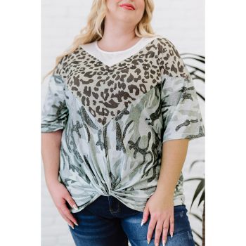 Azura Exchange Leopard Camo Twist Knot Half Sleeve T-Shirt - 1X