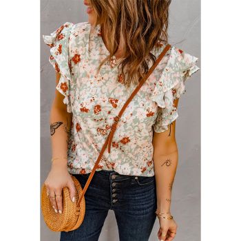 Azura Exchange Ruffle Sleeve Floral Tee - L