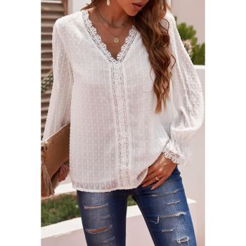 Azura Exchange V-Neck Swiss Dot Lace Blouse - S