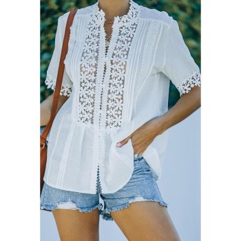 Azura Exchange Lace Splicing Short Sleeve Top - 2XL