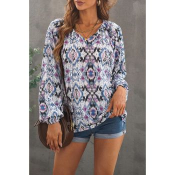 Azura Exchange Print Split Neck Blouse - M