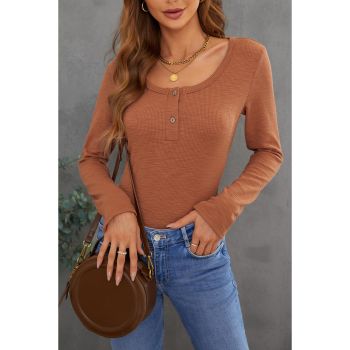 Azura Exchange Ribbed Knit Long Sleeve Top with Crewneck and Buttons - 2XL